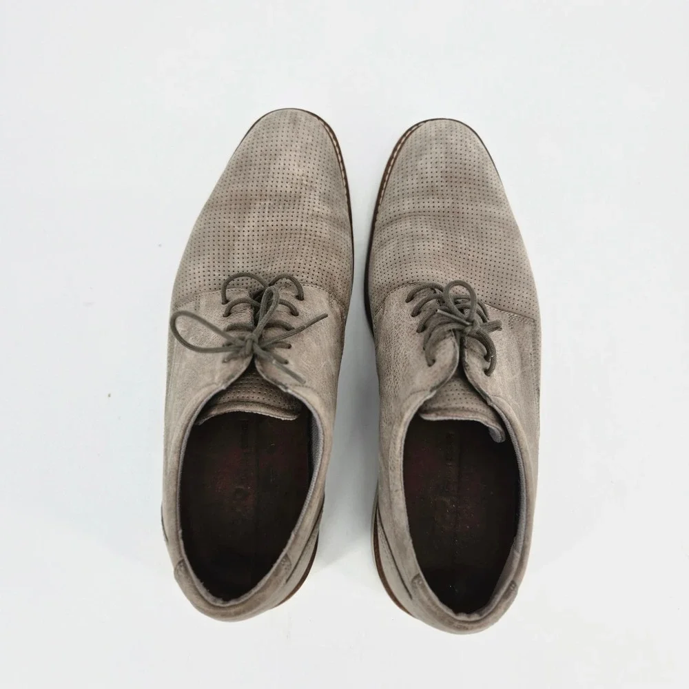 Ecco Melbourne Perforated Grey Nubuck Leather Derby Dress Shoes Men 45 US 11 GUC